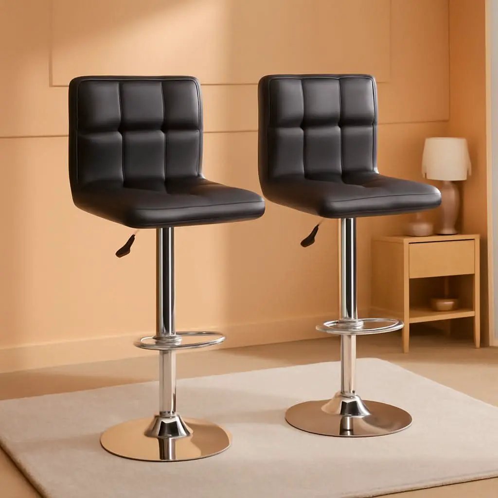 Counter Height Swivel Bar Stool Set Of 2 PU Leather Black from PriceLows™