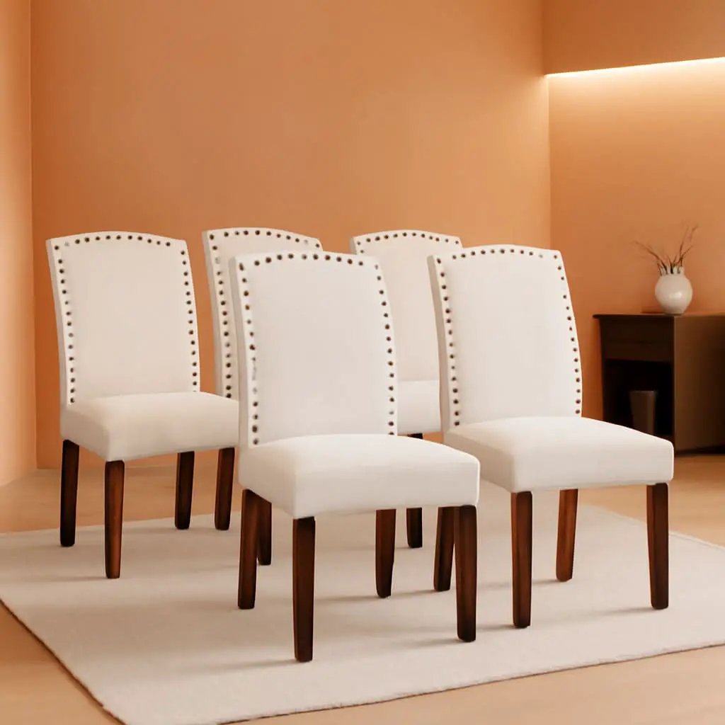 Nailhead Trim Fabric Dining Chairs Light Grey Six Pack from PriceLows™
