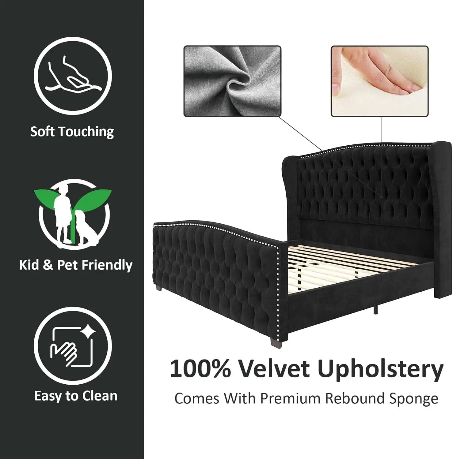 Queen Size Platform Bed Frame With Nailhead Trim Deluxe from PriceLows™