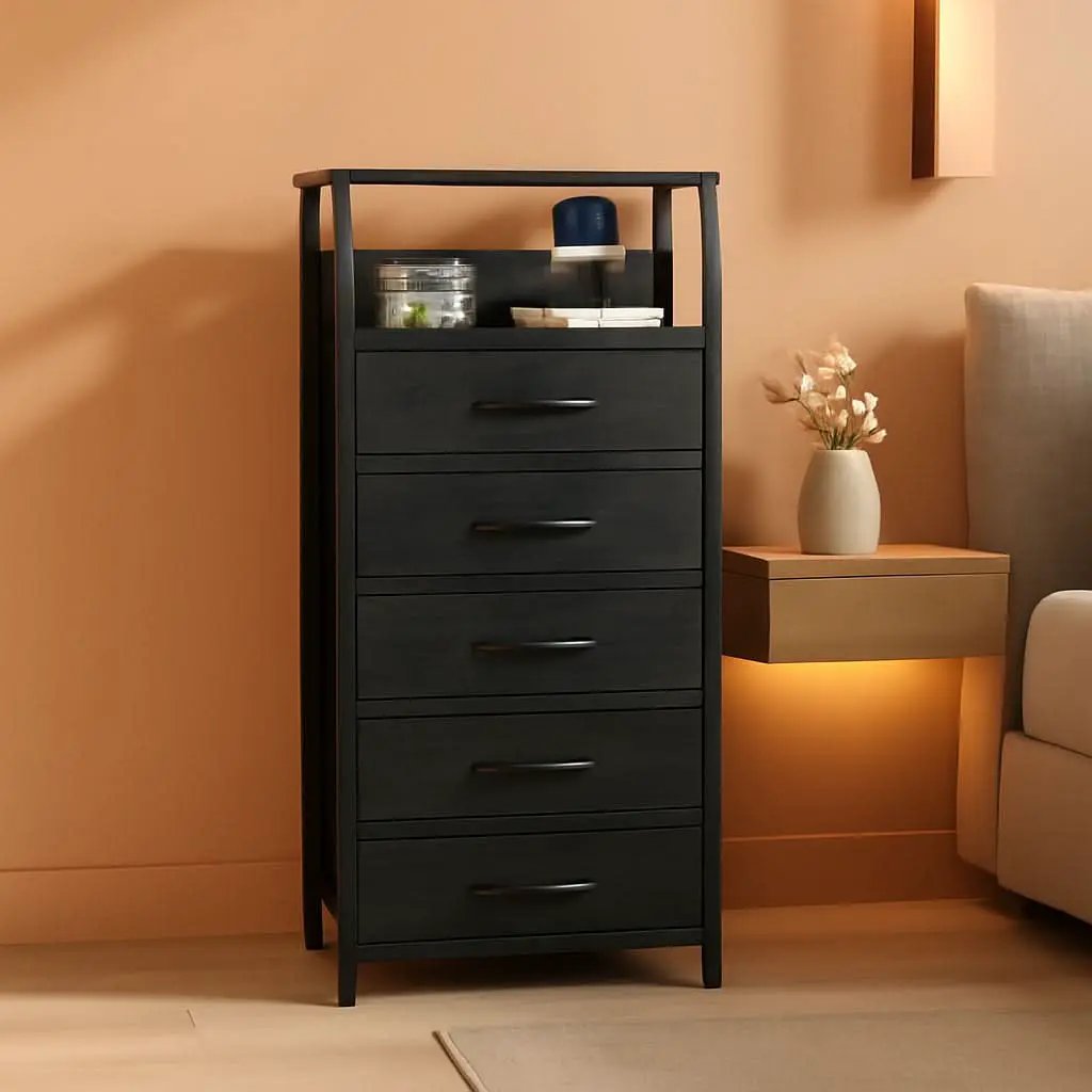 Black Oak Dresser With Integrated Charging Station from PriceLows™
