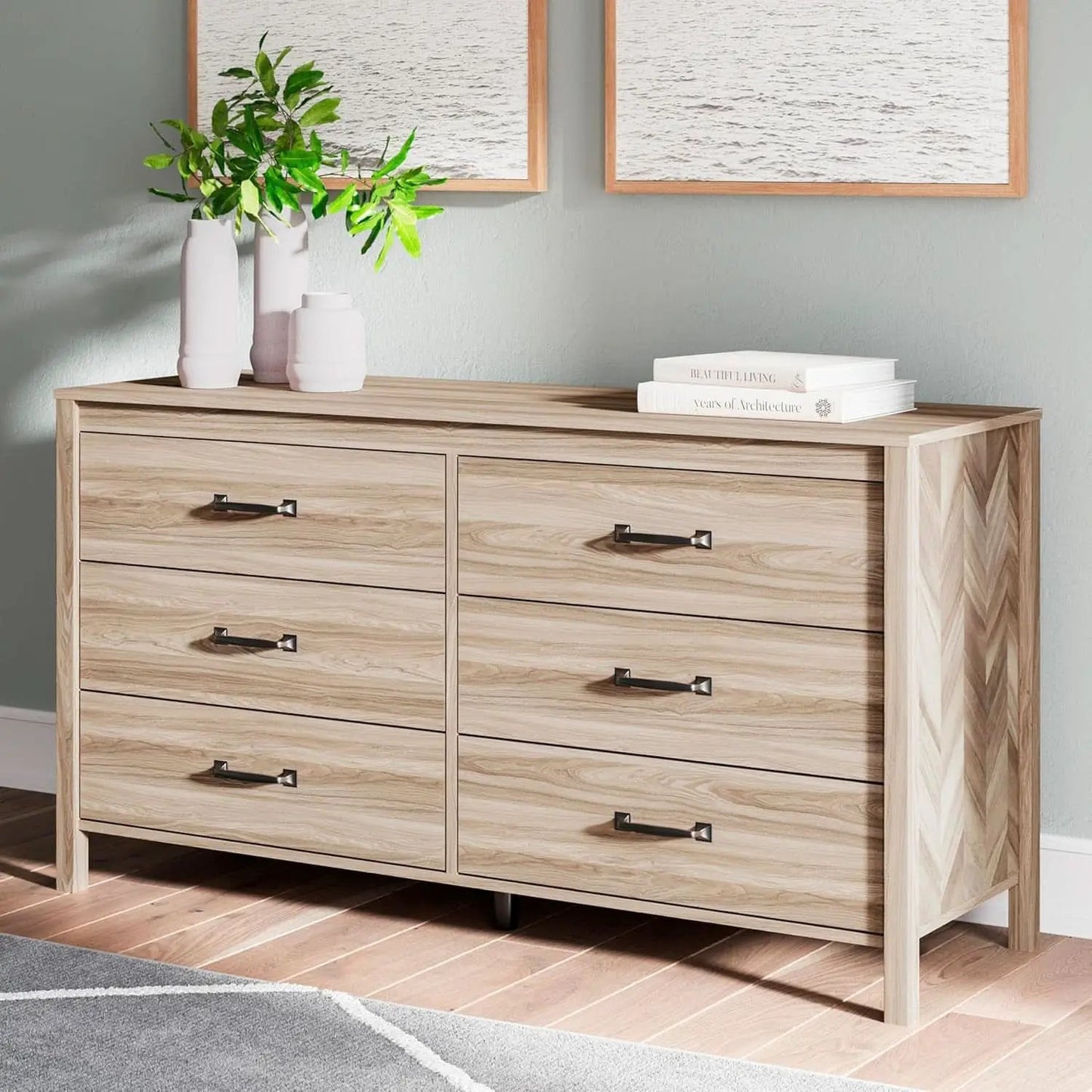 Mid-Century Modern 6 Drawer Dresser With Chevron Pattern from PriceLows™