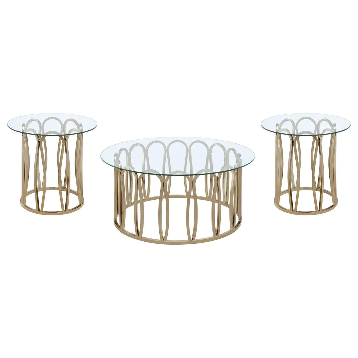 Monett 3-piece Coffee and End Table Set Chocolate Chrome | 3-Piece Set | Tempered Glass & Metal | Dining Room