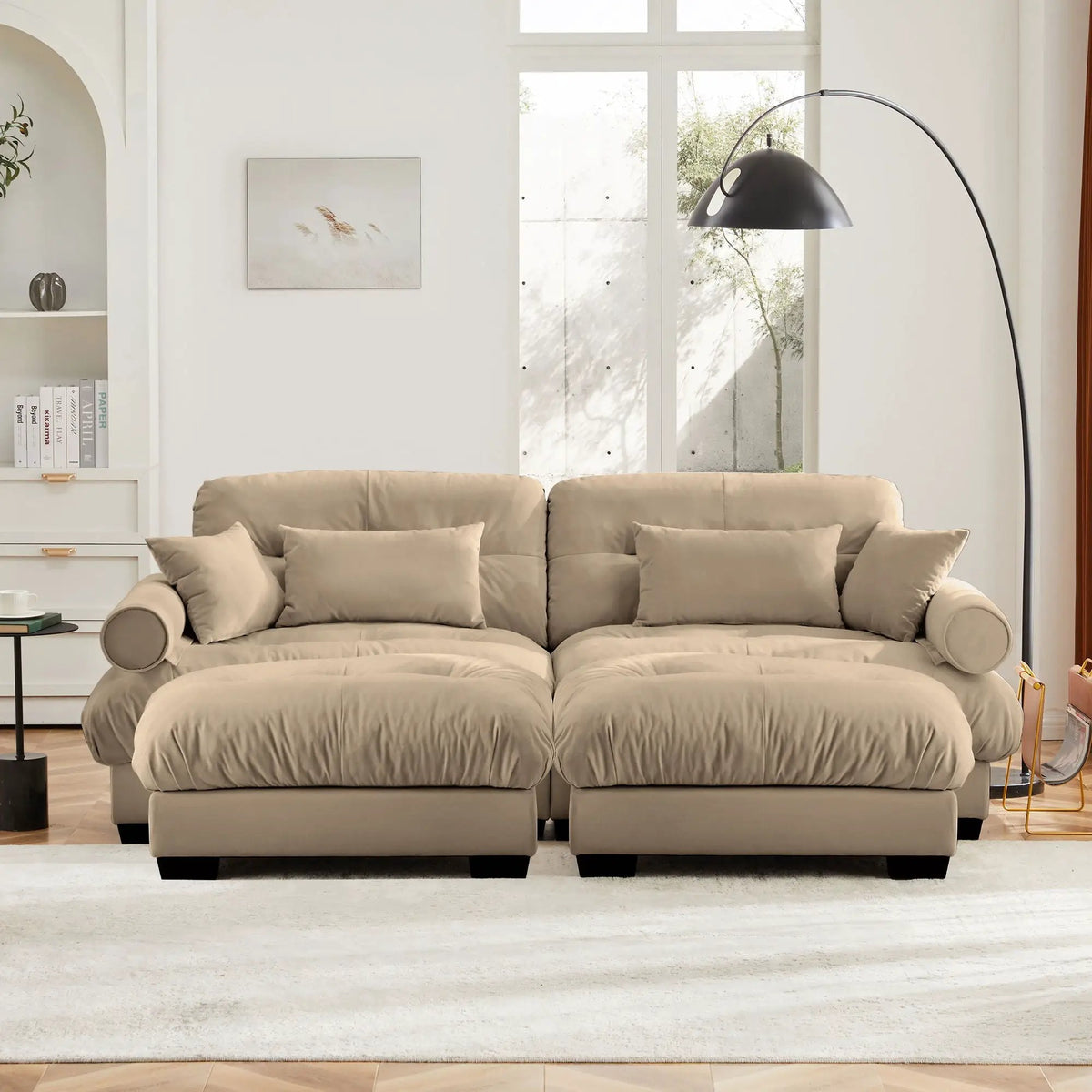 Modern Sectional Sofa | With Ottoman | Deep Seat Cushions | Throw Pillows
