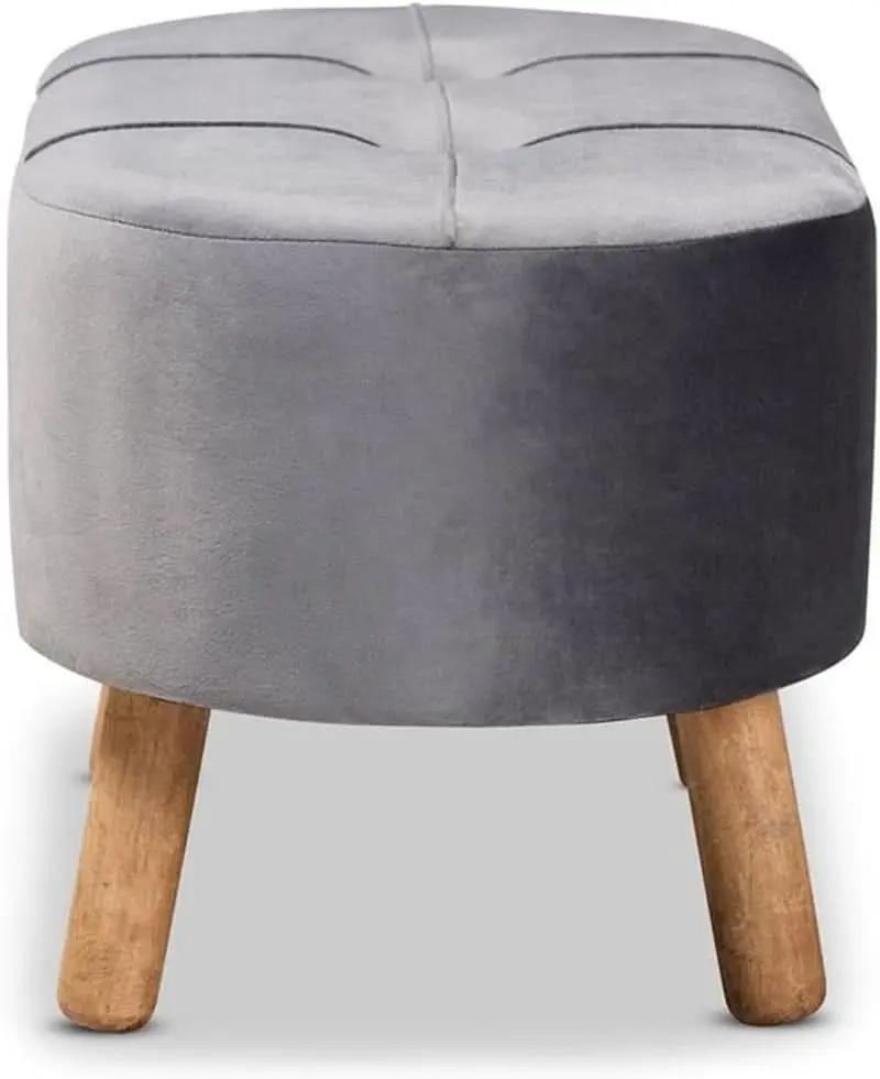 Greyish Velvety Upholstered Wood Ottoman Mid Century from PriceLows™