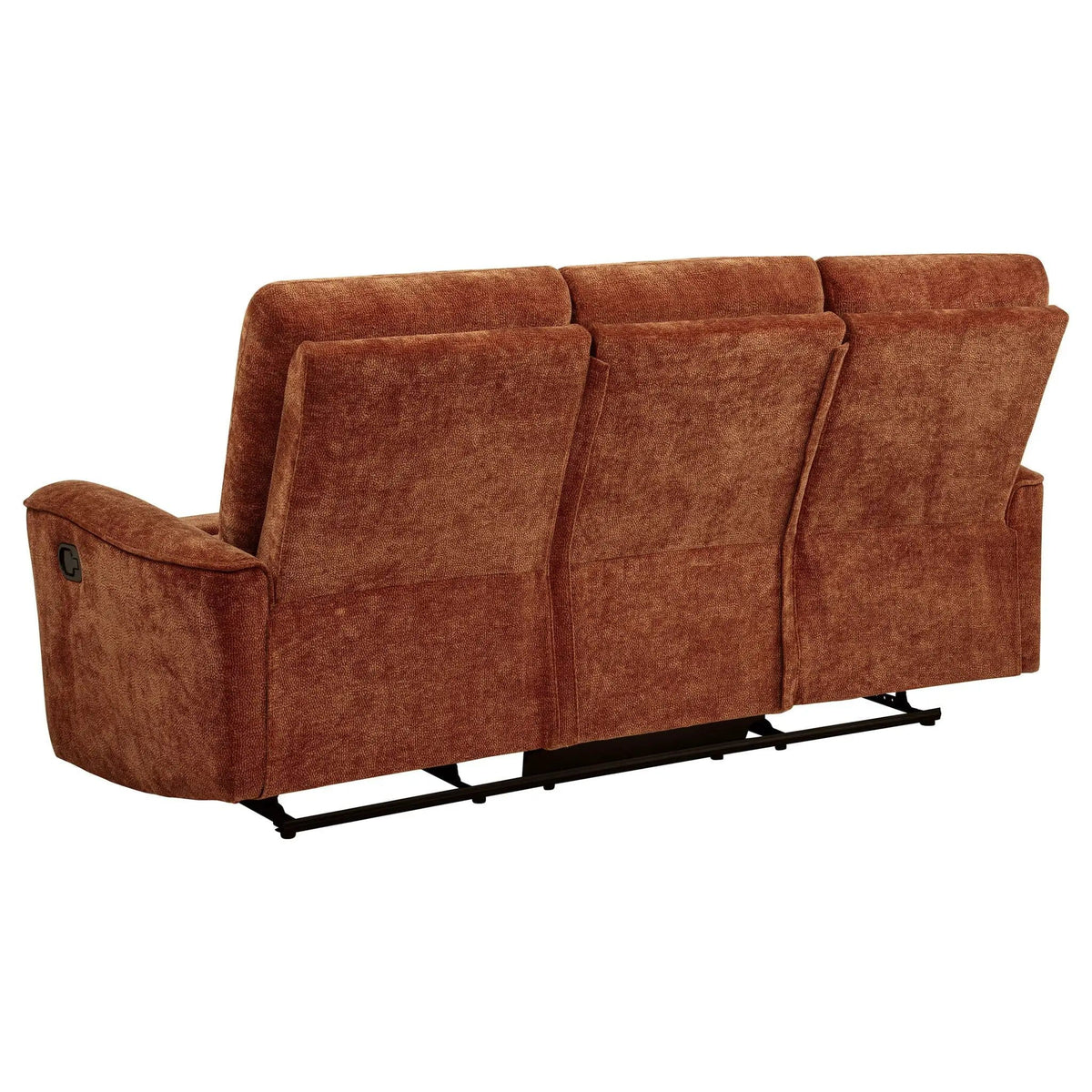 Navarro Chenille Upholstered Reclining Sofa | 79.5 x 37.5 x 40.25 in | Chenille & Metal | Burnt Orange