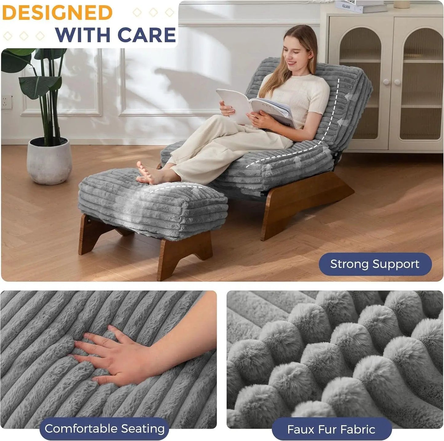 Grey Adjustable Accent Chair Featuring Plush Ottoman from PriceLows™