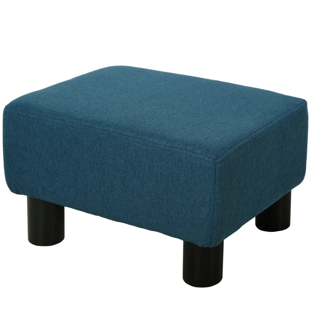 Linen Pouf Ottoman | 16 Inch Cube | Black Legs | Dark Blue