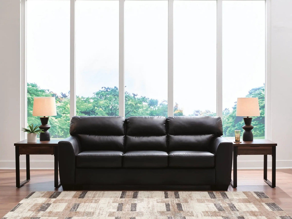 Glennbre Sofa | 92 x 38 x 38 in | Faux Leather & Wood | Midnight