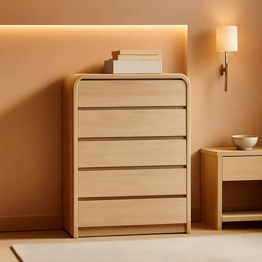 Vertical Dresser | Five Drawers | Natural Oak Grain Finish | Space Saving Tall Dresser