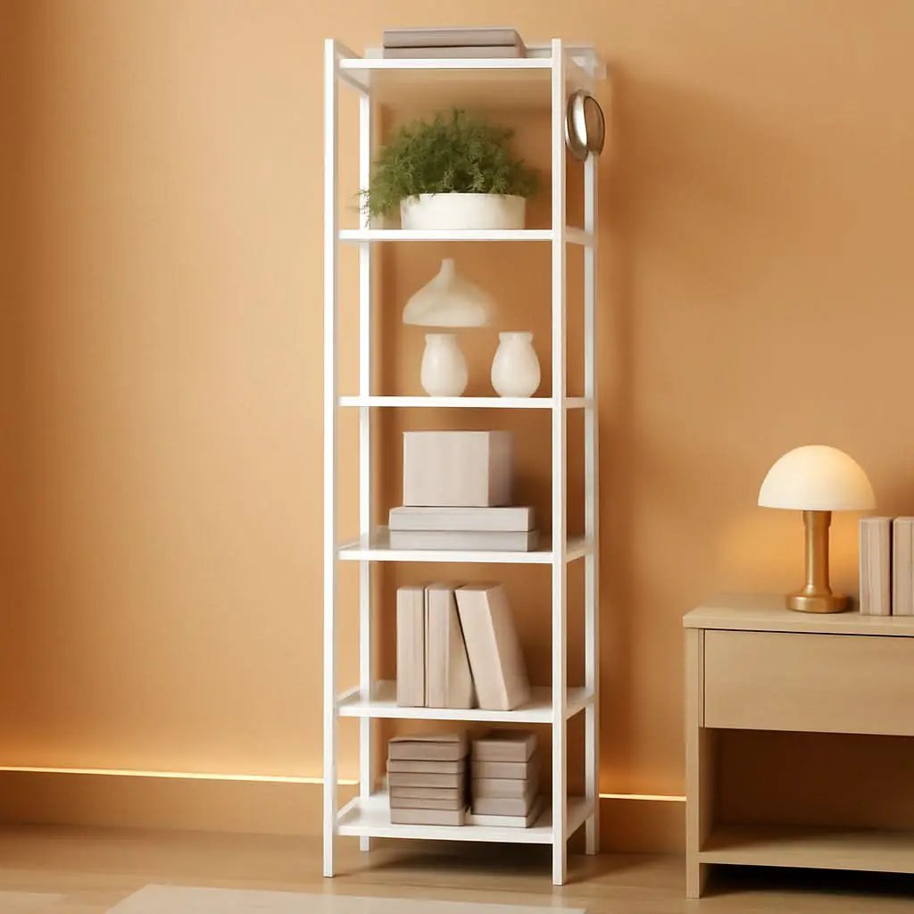 6 Tier White Industrial Bookshelf For Home Office Living Room from PriceLows™