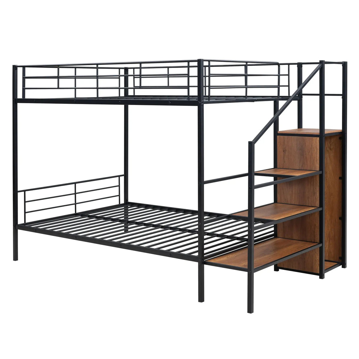Metal Bunk Bed With Desk | Lateral Storage Ladder | Wardrobe | Clean-Cut Silhouette