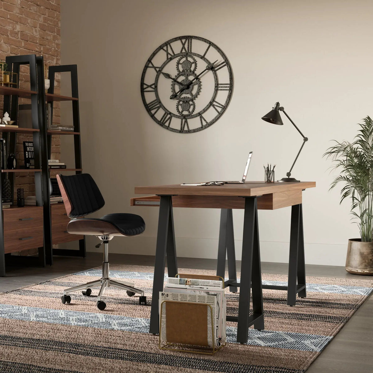 Sawhorse Handcrafted Solid Desk | Walnut Veneer And Solid Wood | Extra Thick Tabletop | 60 Inch Length