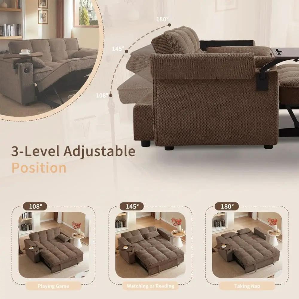 65 Inches Durable Convertible Sleeper Sofa ChocolateBrown from PriceLows™