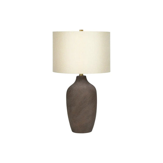 Lighting, Table Lamp, Ceramic, Resin, Contemporary - | 15 x 15 x 26.75 in | Linen & Metal | Gray