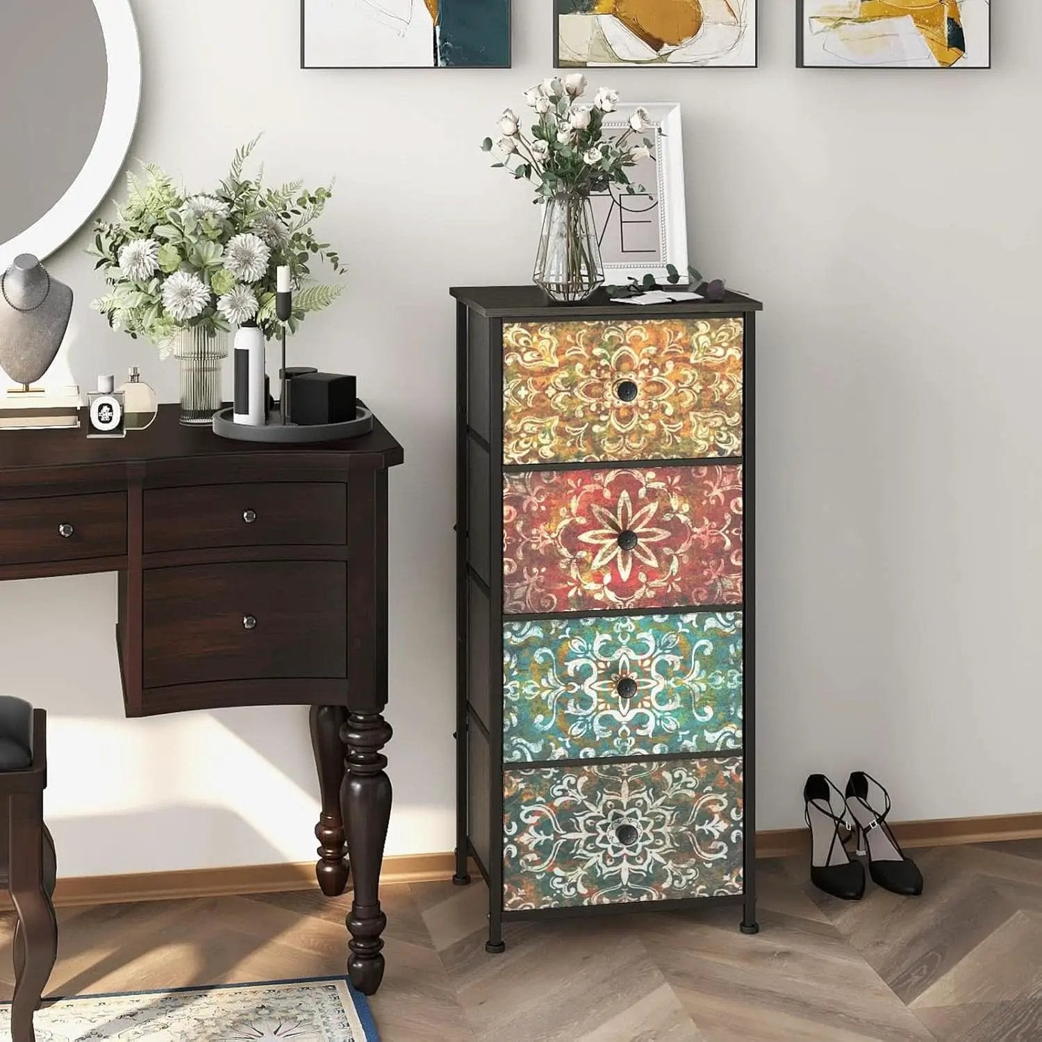 Mandala Fabric Drawers Dresser Narrow Chest Space Saving Bedroom from PriceLows™