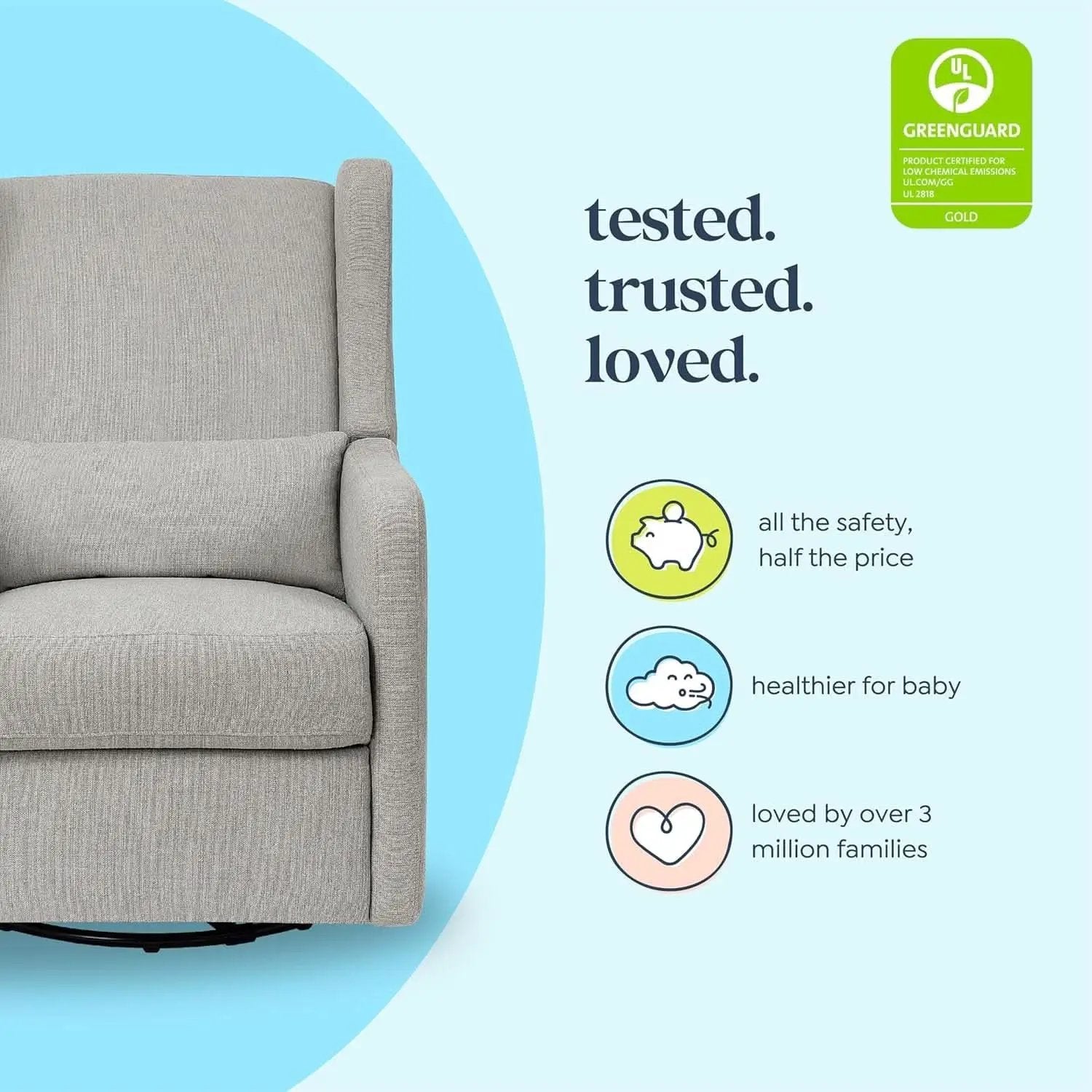 Carter's By Arlo Recliner Swivel Glider Water Repellent Performance Grey Linen from PriceLows™