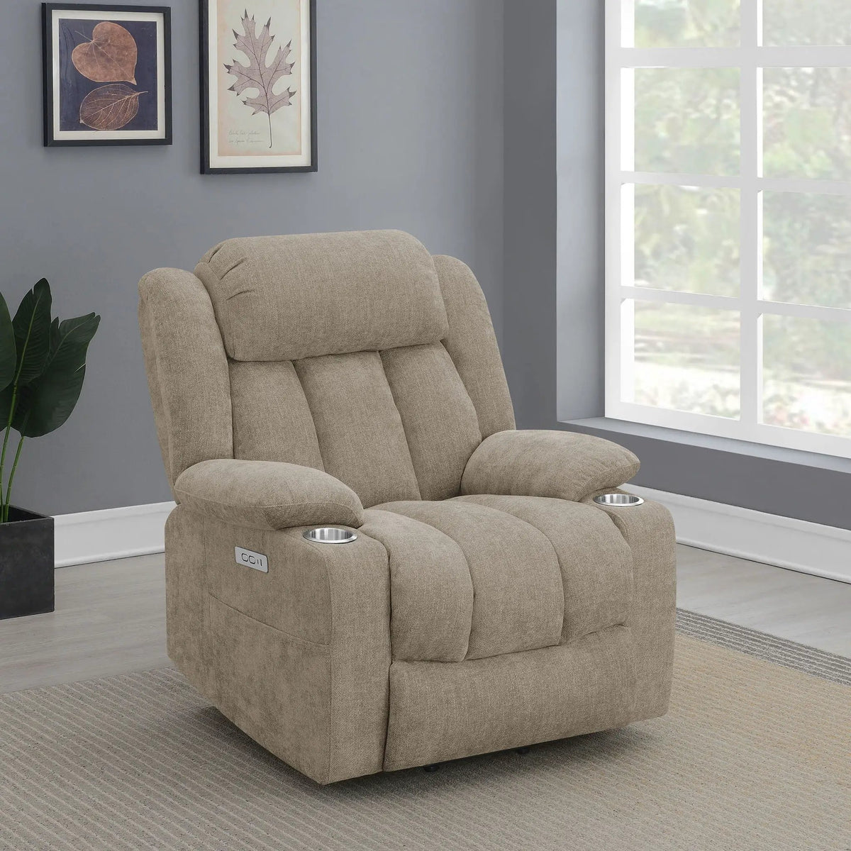 Beca Power Lift Recliner | Upholstered | Integrated Cupholders | USB Charging Port