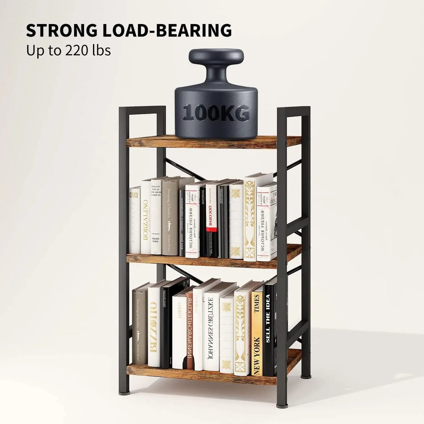 Rustic Brown 3 Tier Metal Bookshelf For Living Room from PriceLows™