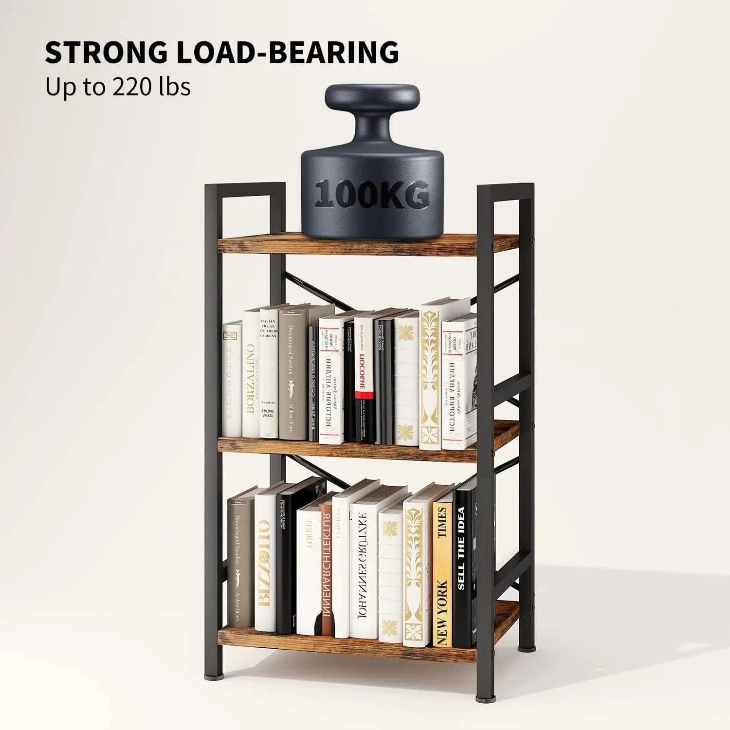 Rustic Brown 3 Tier Metal Bookshelf For Living Room from PriceLows™