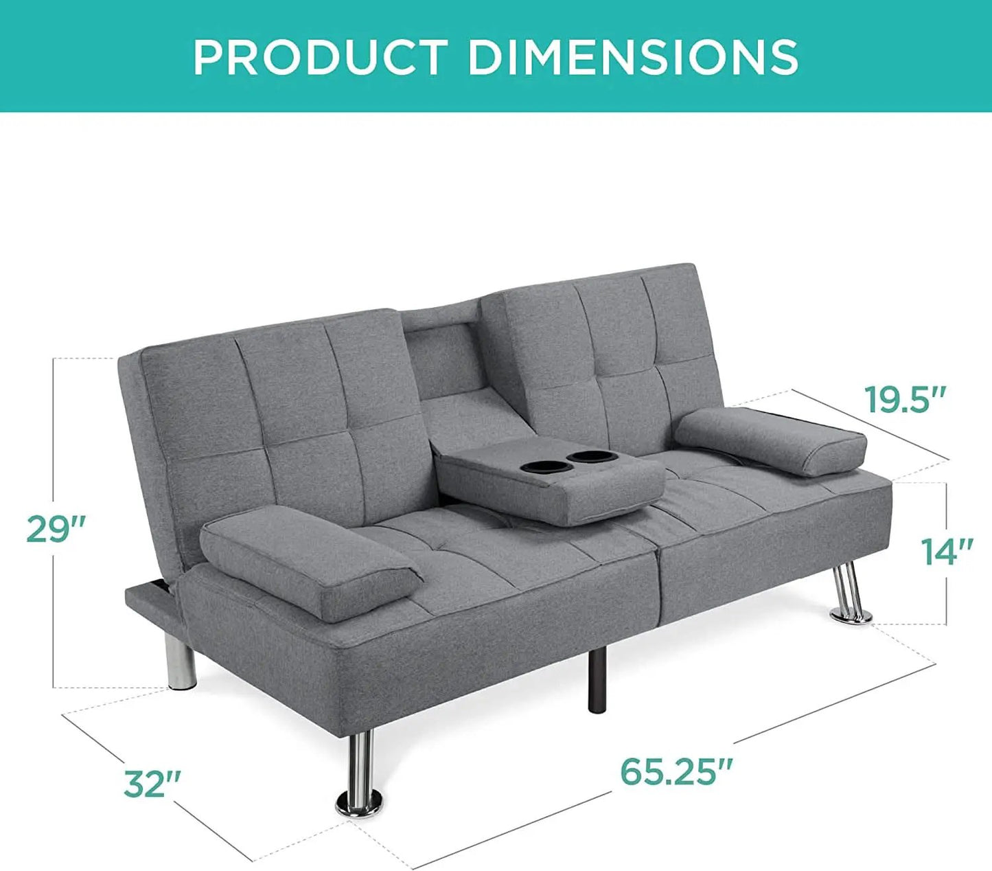 Gray Linen Modern Folding Futon Sofa Bed With Armrests from PriceLows™