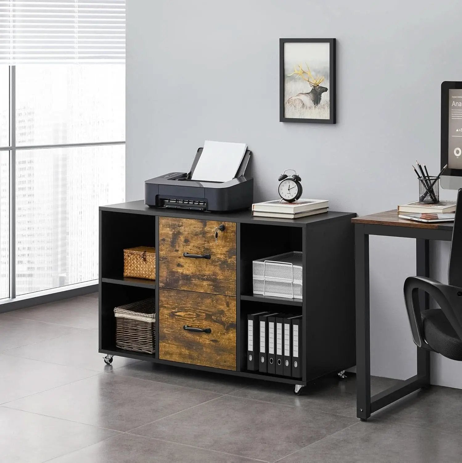 Lateral Filing Cabinet 2 Drawers 4 Open Compartments Black from PriceLows™