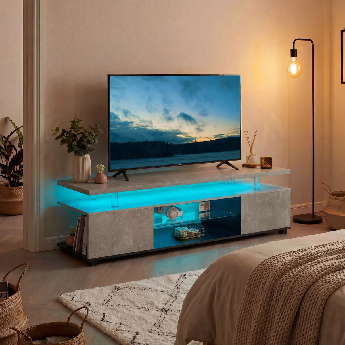 TV Stand | Built In LED | Large Side Cabinet | Modern Style