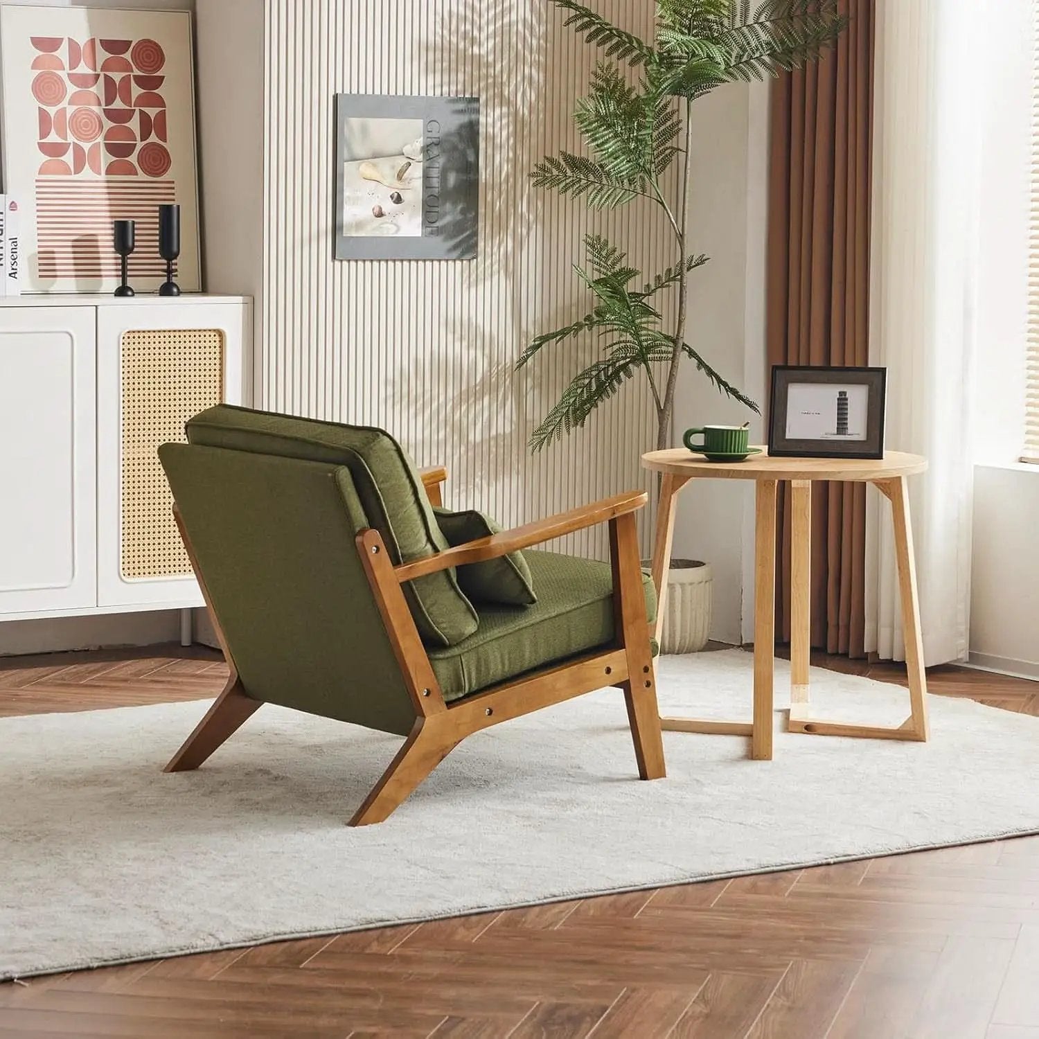 Green Luxury Upholstered Armchair With Lumbar Pillow from PriceLows™