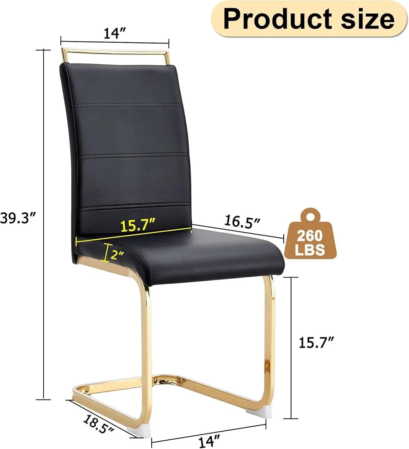 Modern Dining Chairs Set Of 4 PU Faux Leather High Back Black With Gold Legs from PriceLows™