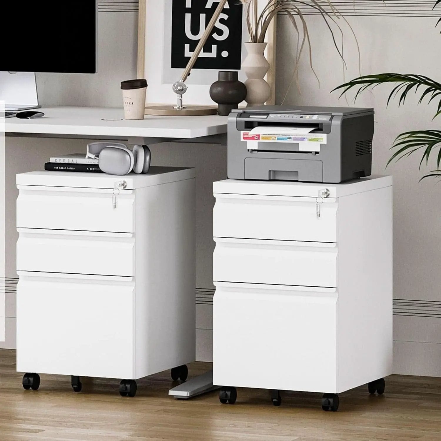 Three Drawer Locking File Cabinet Matte White For Home Office Under Desk Fully Assembled A4 Letter Legal from PriceLows™