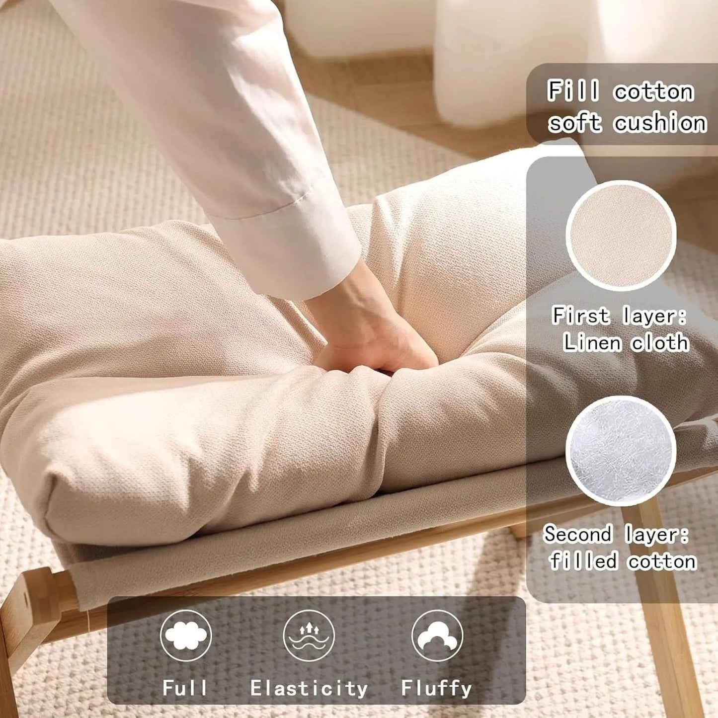 Bamboo Foldable Ottoman Foot Rest Beige Upholstered from PriceLows™