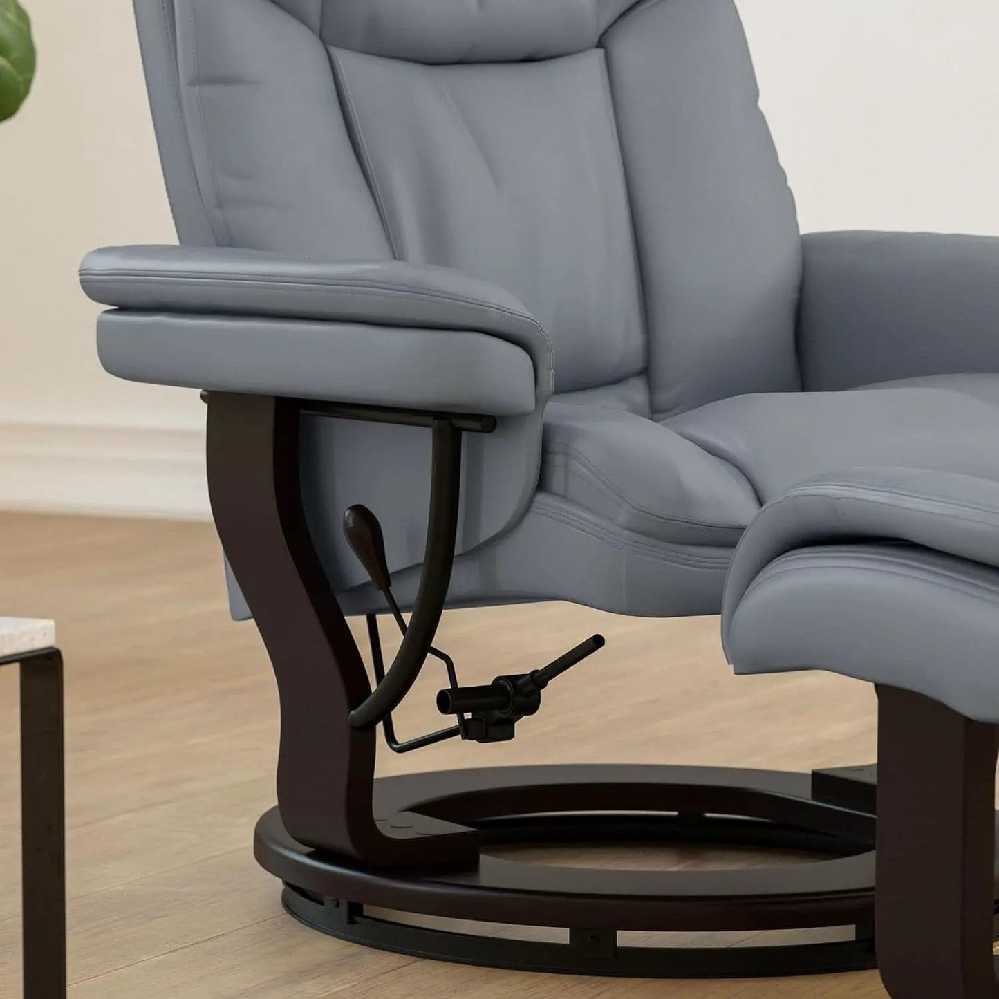 Gray Recliner With Swivel Mahogany Base And Ottoman from PriceLows™