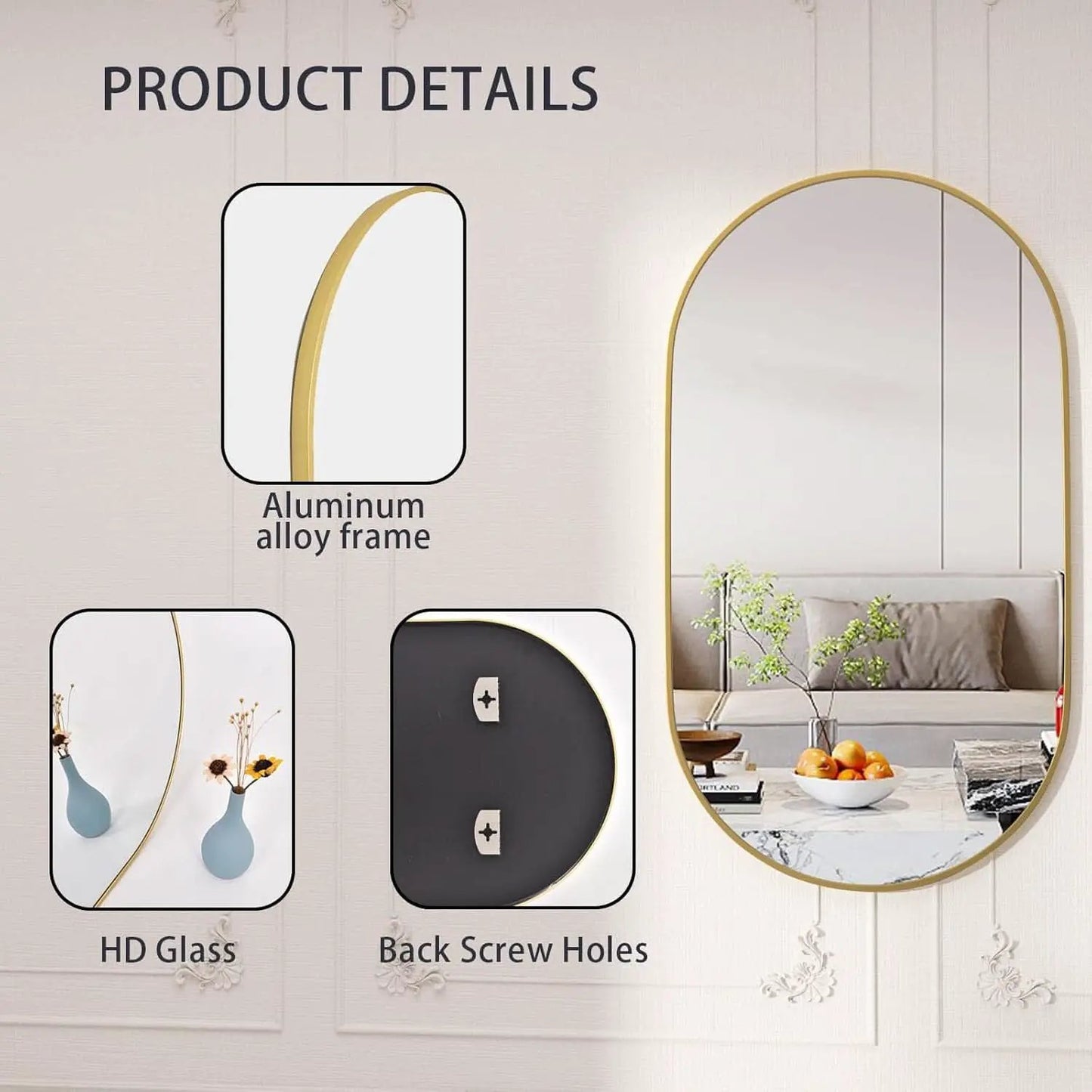 Gold Oval Bathroom Mirror 20x28 Wall Decor Mirror Style from PriceLows™