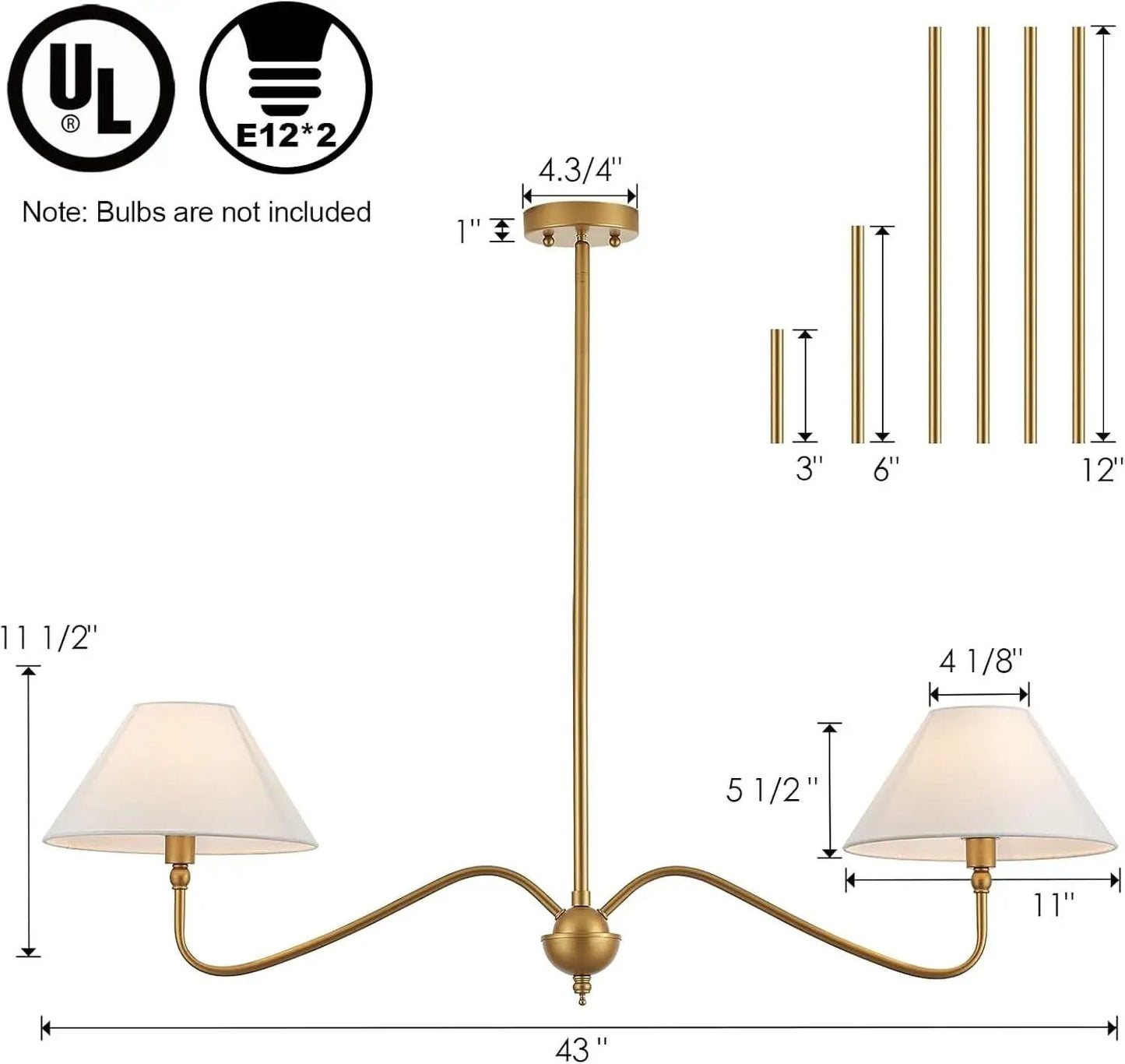 Goldtone Linear 2 Light Chandelier For Kitchen Island from PriceLows™