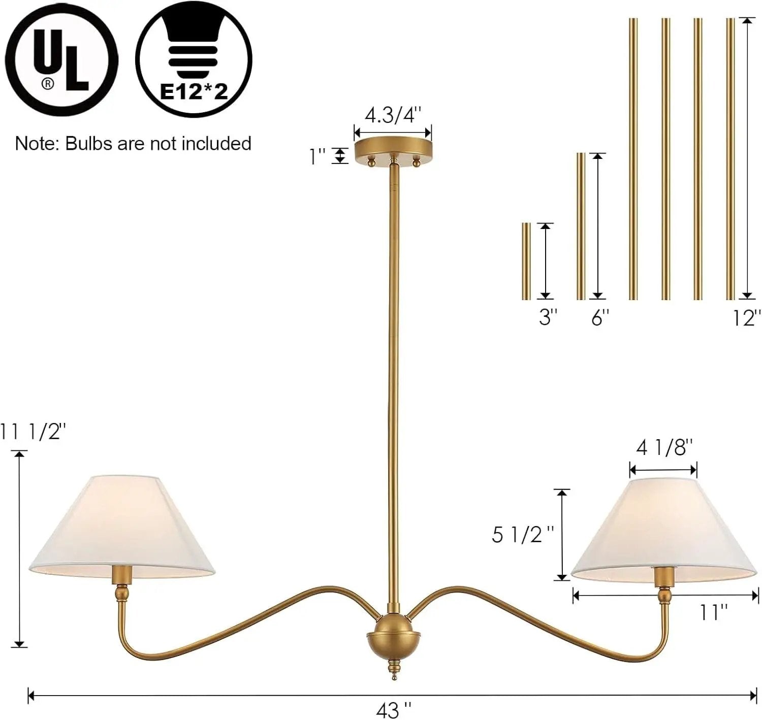 Goldtone Linear 2 Light Chandelier For Kitchen Island from PriceLows™