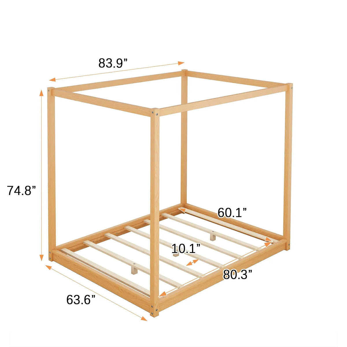 Canopy Platform Bed | Solid Pine Wood | Airflow Slats