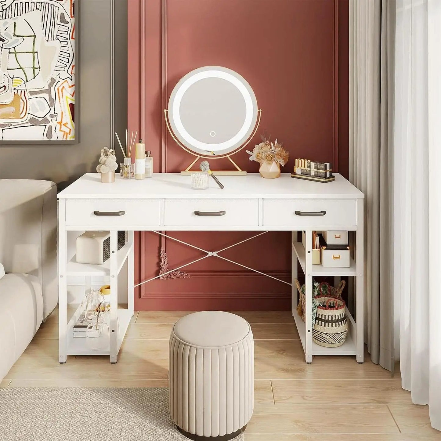 White 48 Inch Contemporary Premier Desk With Drawers from PriceLows™