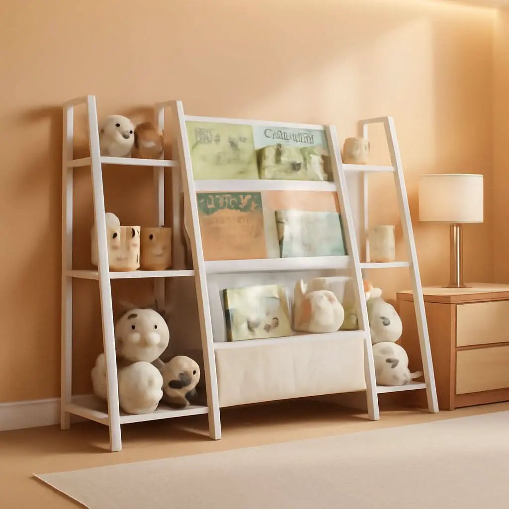 3 Tier Kids Bookshelf Toy Organizer In White Wood And Metal from PriceLows™
