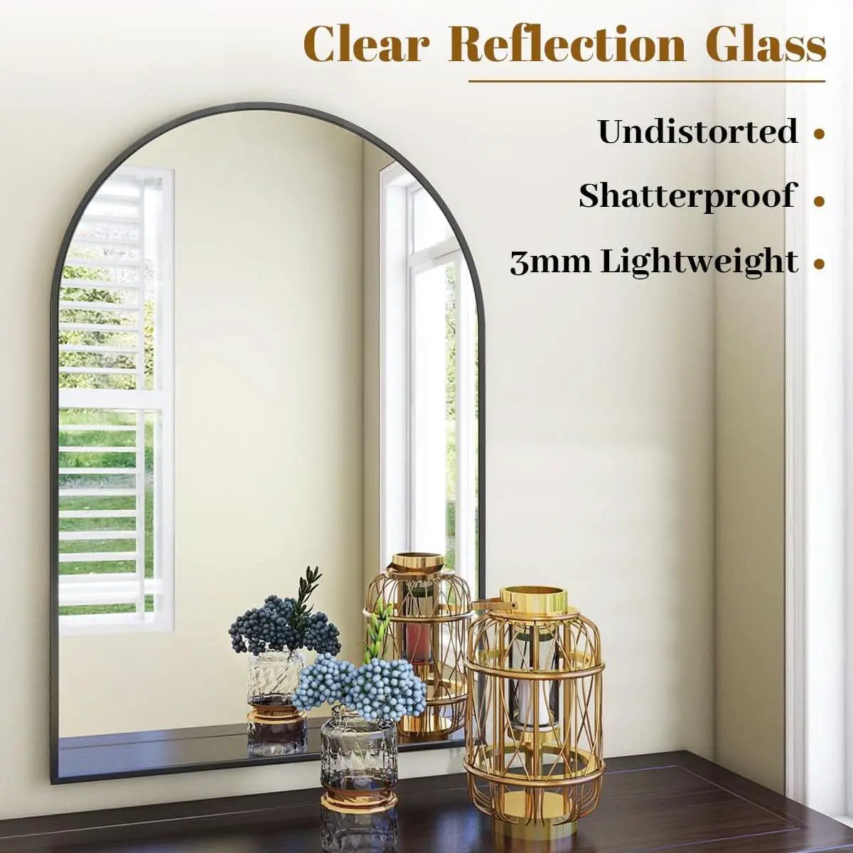 Arched Wall Mirror 24x36 Black Frame Wall Mounted Vanity from PriceLows™