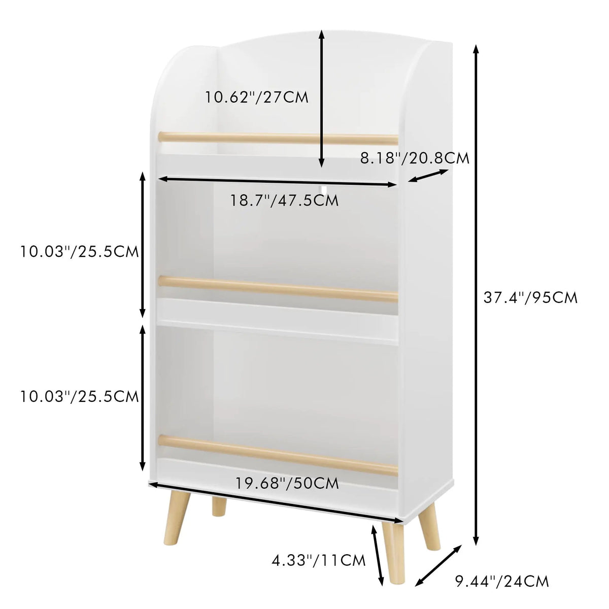 Kids Bookshelf | Three Tier | Safe Toy Storage | White