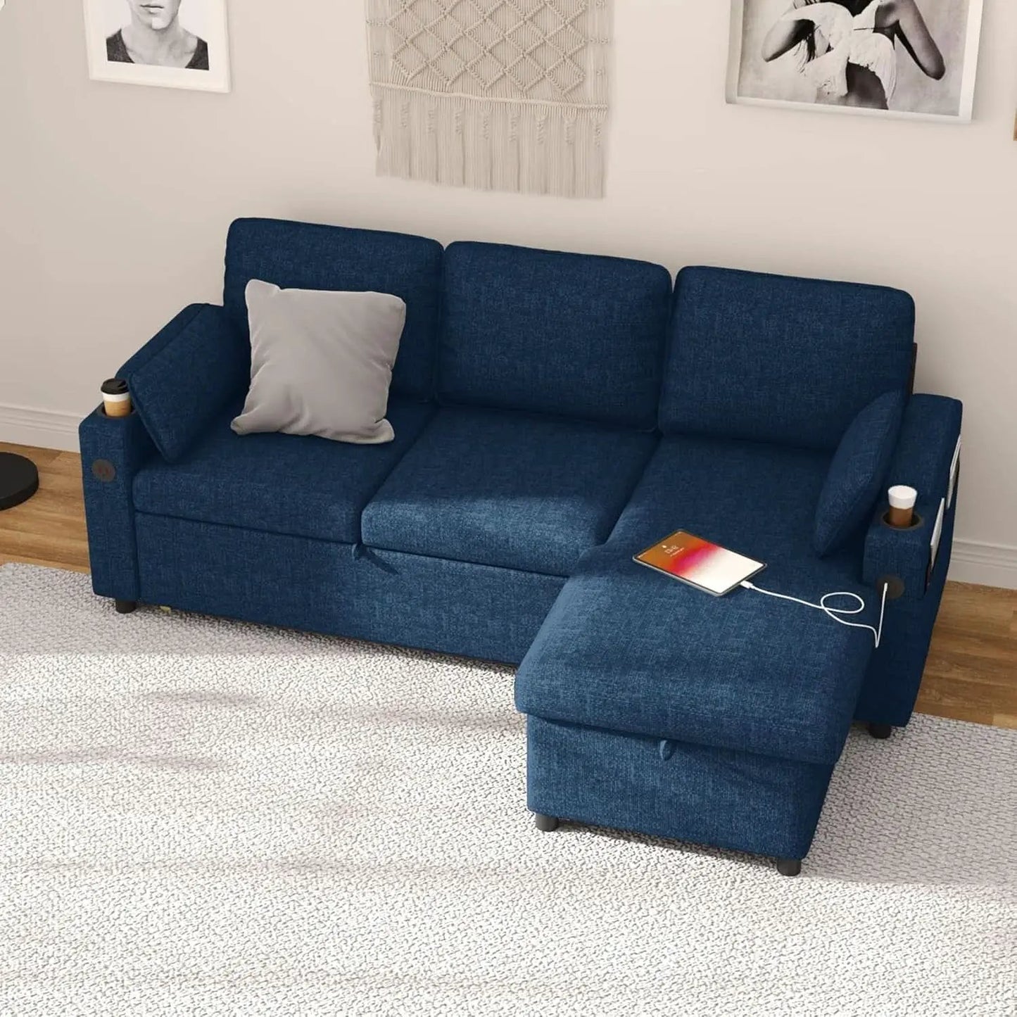 Cerulean Linen Convertible Sleeper Sofa With Pullout from PriceLows™