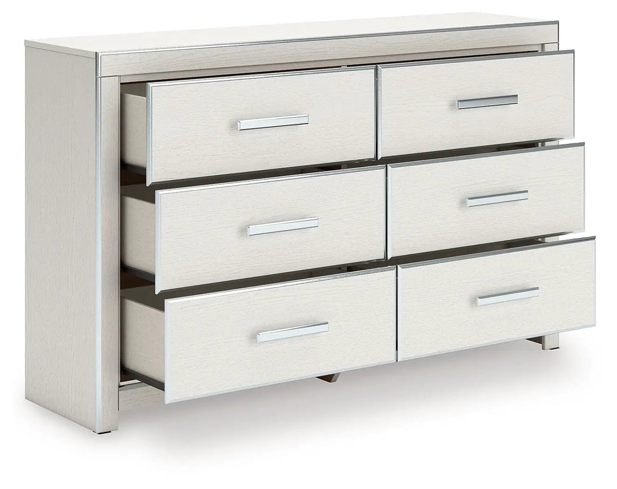 Zuraleus Six Drawer Dresser | Large-Scale Handles | Chrome-Tone Details | Glam Style