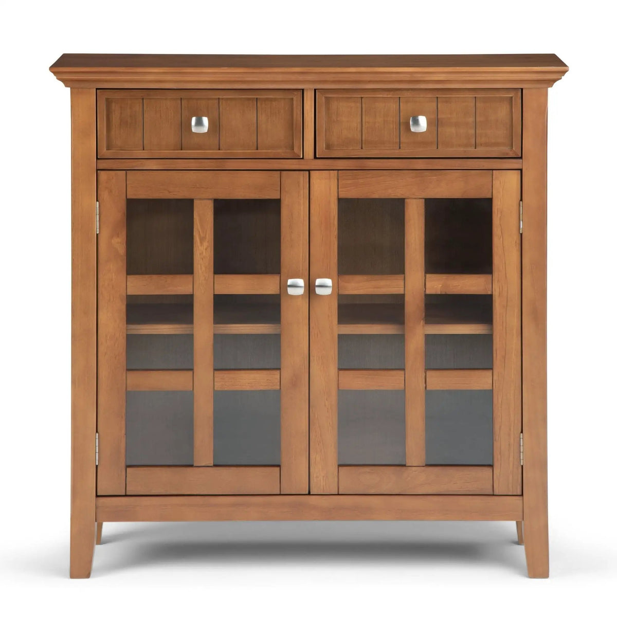 Acadian Entryway Storage Cabinet | Handcrafted Solid Wood | Two Drawers | Tempered Glass Doors