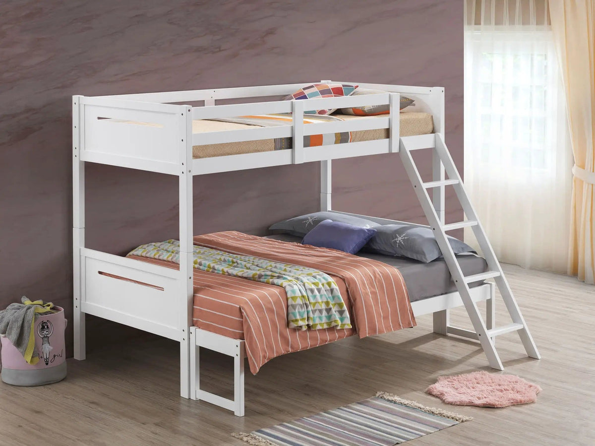 Littleton Wood Twin Over Full Bunk Bed | 79.25 x 57.75 x 64 in | Rubberwood & Engineered Wood | White