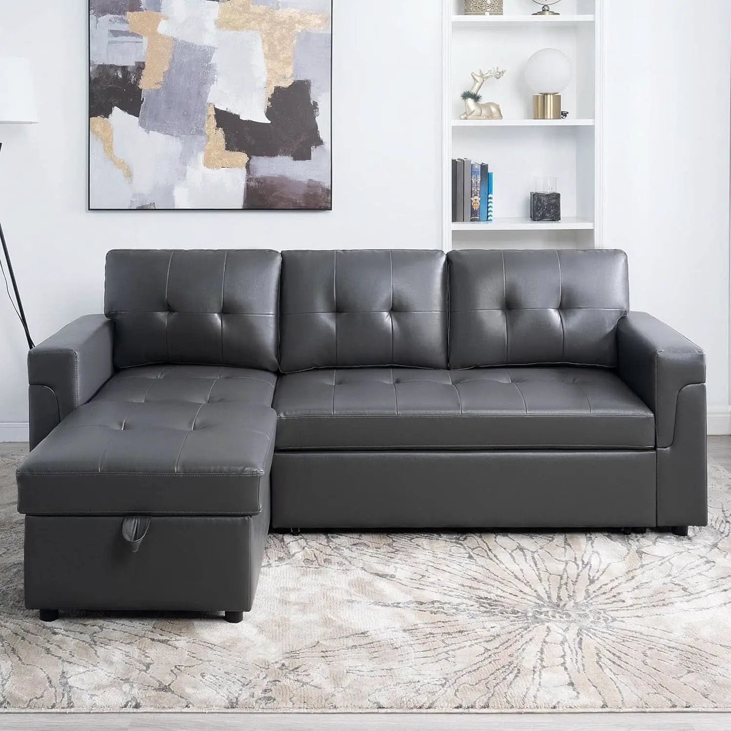 Sleeper Sectional Sofa With Convertible Bed In Dark Gray from PriceLows™