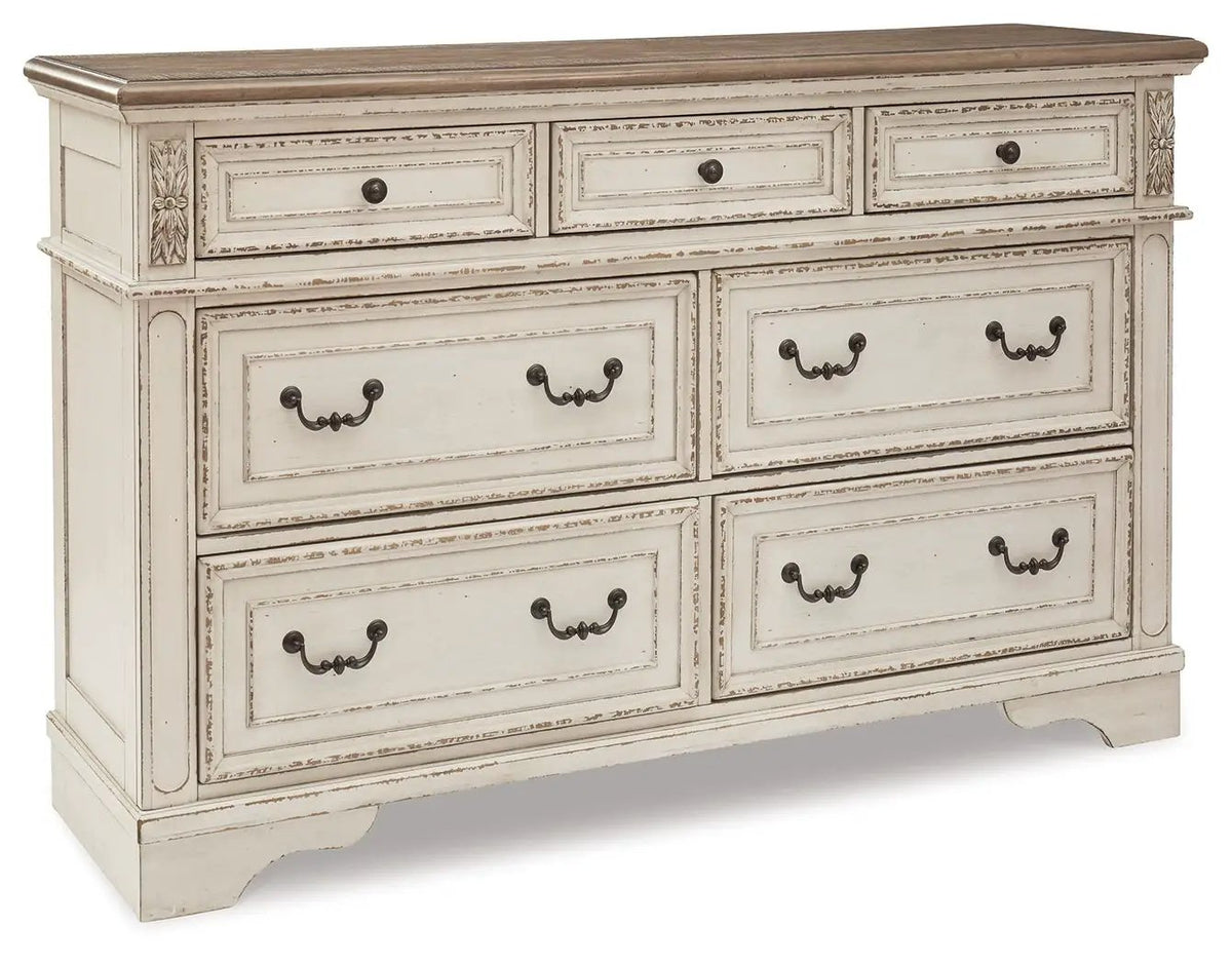 Realyn Dresser | Traditional Cottage Style | Antiqued Two-Tone Finish | Chipped White