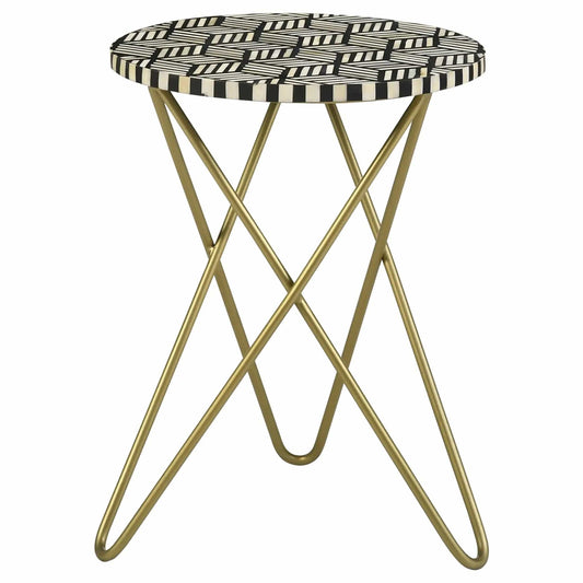 Xenia Round Bone Inlay Accent Side Table White and | 16.25 x 16.25 x 21.5 in | Metal & Resin | Gold