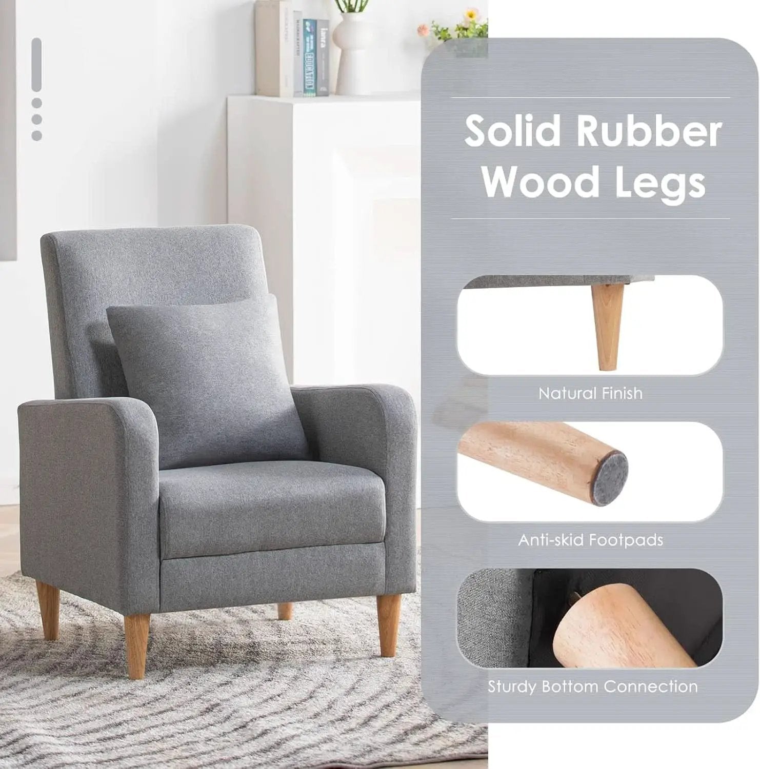 Grey Accent Chairs With Wood Legs For Living Room Space from PriceLows™