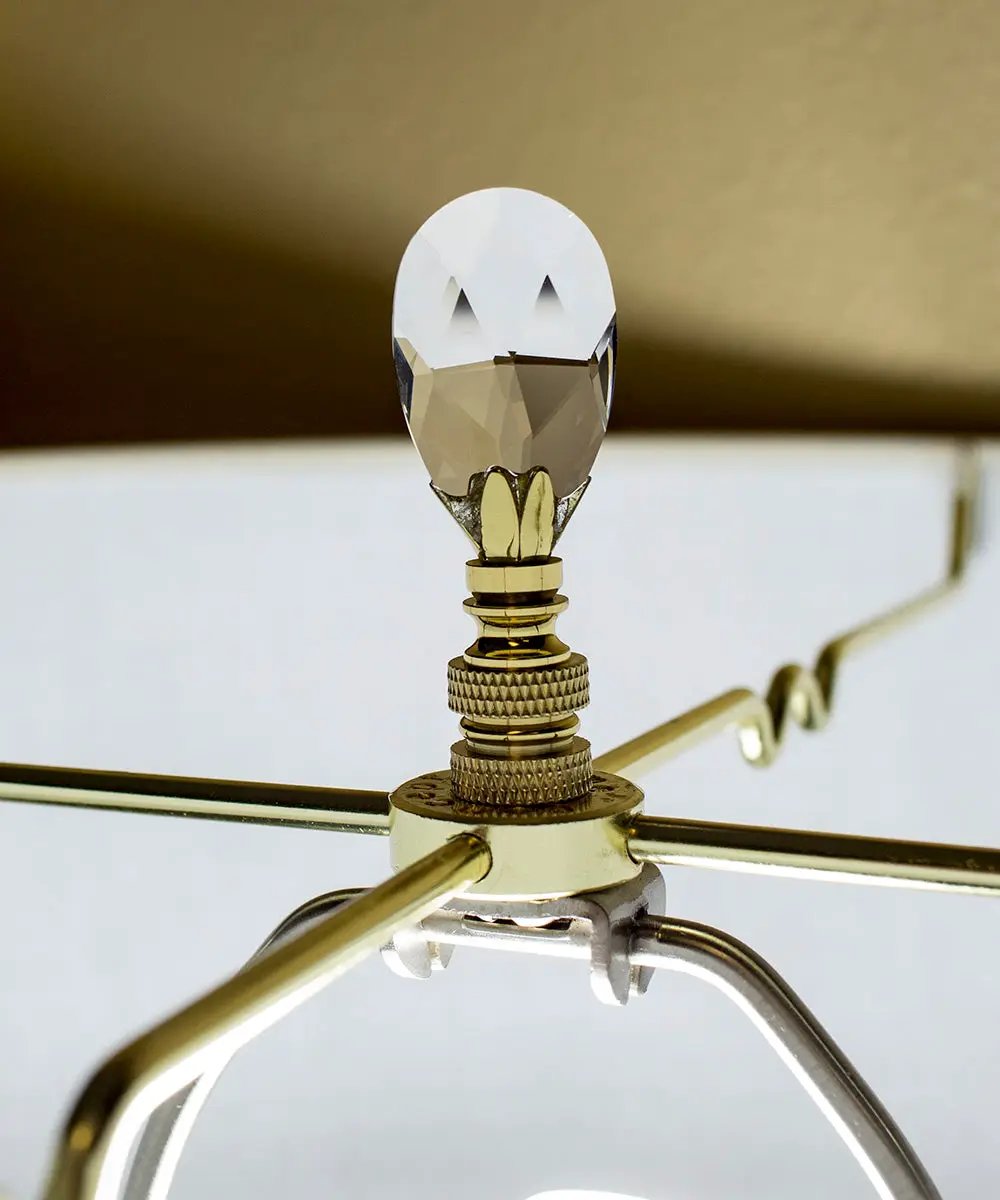 Crystal Teardrop Lamp Finial | Polished Brass | 2.5 Inch | 1/4-27 Thread