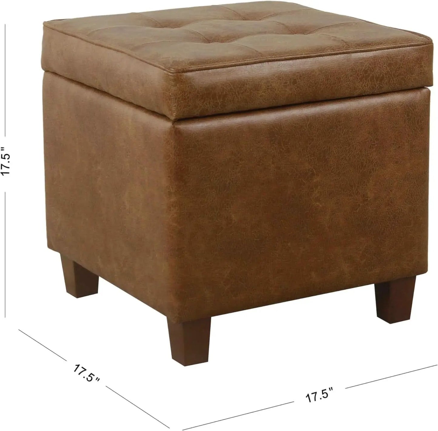 Small Distressed Brown Faux Leather Storage Ottoman from PriceLows™