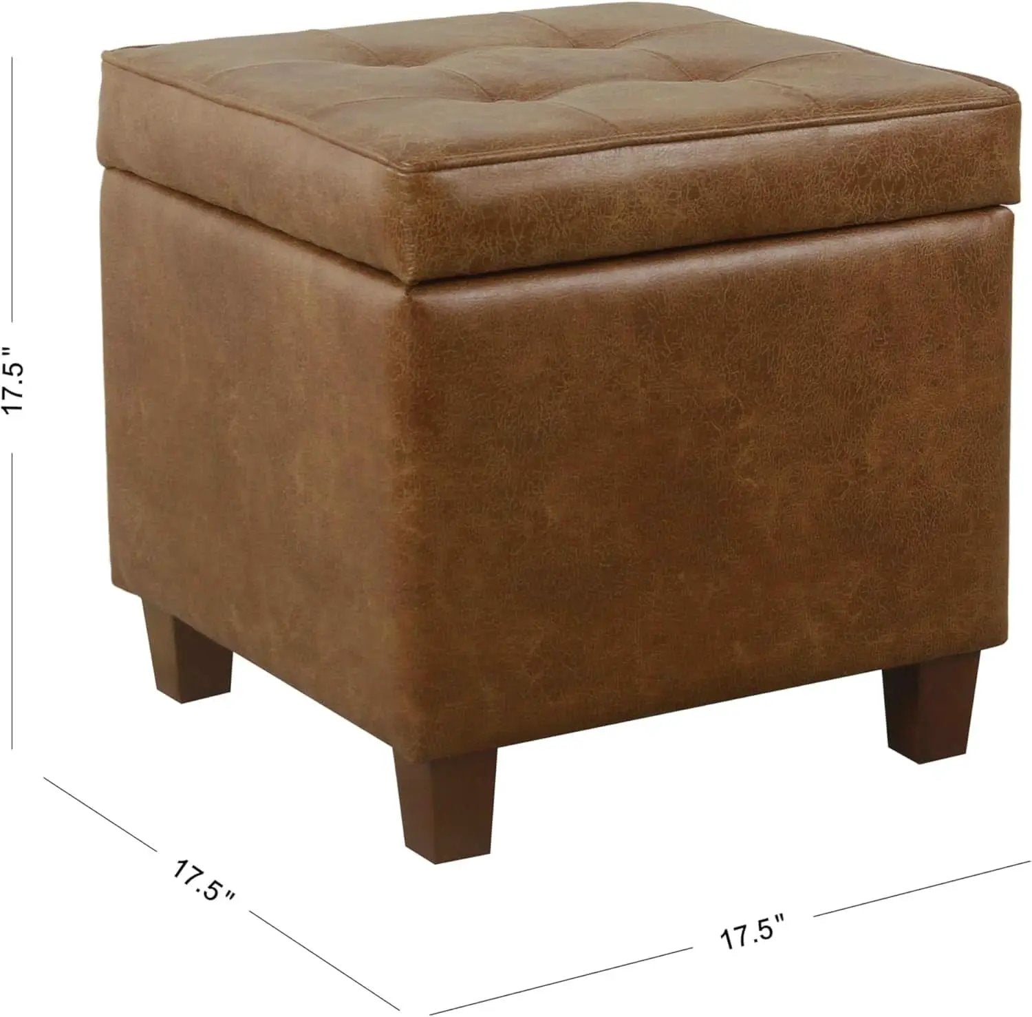 Small Distressed Brown Faux Leather Storage Ottoman from PriceLows™